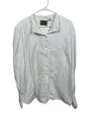 Frontier Classics Button Up Shirt Womens 3XL White Embroidered Crochet Western